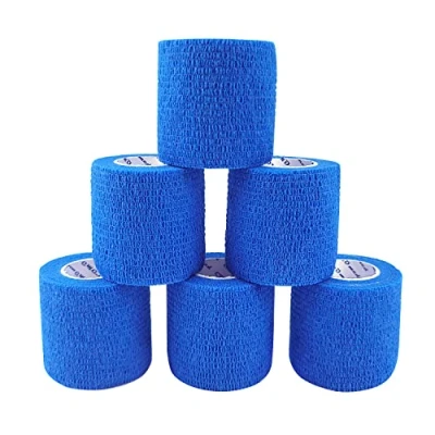 Image of COMOmed 6 Rolls Cohesive Bandage Blue 5cmX4.5m, Flexible Bandage,Non woven Cohesive, Athletic Tape,vet wrap,wraps bandage,Suitable for Sensitive Skin