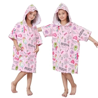 Image of KAKU NANU Changing Robe Kids Hooded Towel Swimming Robes Microfibre 5 6 7 8 9 10 Years Beach Poncho