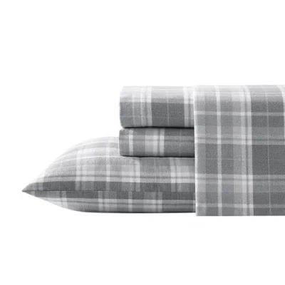 Image of Laura Ashley Home Sheets, Cotton Flannel Bedding Set, Brushed for Extra Softness &amp; Comfort (Mulholland Plaid Grey, Queen)