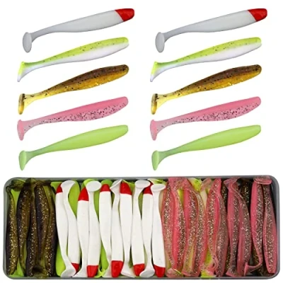 Image of Funzhan 50Pcs Fishing Soft Lures for Bass Artificial Plastic Baits Paddle Tail Swimbaits Proven Colors Trout Saltwater Crappie Pike Walleye Redfish Portable Box