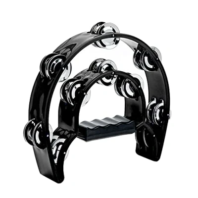 Image of Musfunny Tambourine Half Moon Double Row Metal Jingles Hand Tambourines Percussion Musical Instrument Gifts for Adults, Party, Church, KTV (Black)