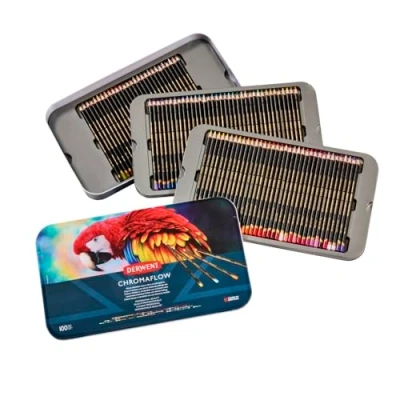 Image of Derwent Chromaflow Pencils, Set of 100 in Tin, 3.5mm Round Core, Premium Core Strength, Blendable with Smooth Texture, Ideal for Drawing, Colouring &amp; Layering, Professional Quality, 2306262