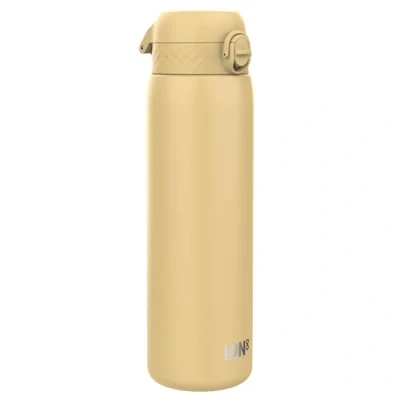 Image of ION8 Lightweight 1 Litre Steel Water Bottle, Non Insulated, Leak Proof, Easy to Open, Secure Lock, Dishwasher Safe, Flip Cover, Carry Handle, Ideal for Travel &amp; Active Lifestyles, Recyclon Desert