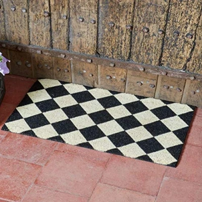 Image of Smart Garden Black &amp; White Checked Traditional Patterned Doormat Coir PVC Back