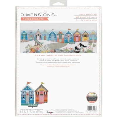 Image of Dimensions Counted Cross Stitch Kit Beach Huts 45.7cm x 17.7cm