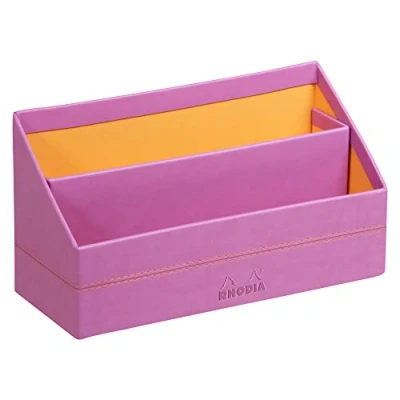 Image of RHODIA 318941C Lilac Mail Holder 25x10x14 cm Orange Saddle Stitching Faux Leather Exterior Rhodiarama Home Office Collection Organization &amp; Designer Storage