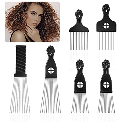 Image of 6 Pcs Afro Combs, Metal African American Hair Smooth &amp; Sturdy Wide Tooth Pick Different Lengths Combs for Men and Women Hairdressing Styling Tool