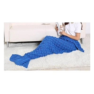 Image of ll L&amp;L® Handmade Mermaid Tail Blanket Crocheted Cocoon Sofa Beach Quilt Rug Knit Lapghan for adult or kids sleeping bag (Adult, Blue with Scales)