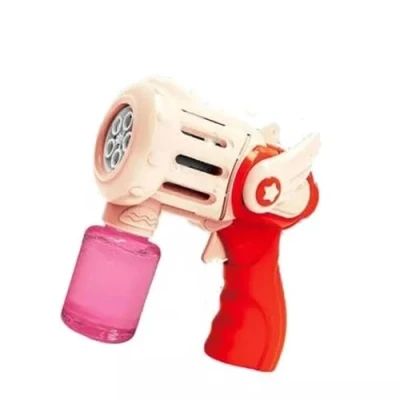Image of PEBBLE HUG 5 Holes Bubble G u n, Summer Outdoor Toys, Interactive Play, Safe and Durable Construction, long lasting, Ideal for Birthdays, Sturdy, Battery Operated, (Red)