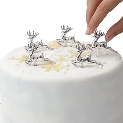 Image of Evelay Silver Reindeer Cake Toppers Merry Christmas Decoration 5 pc Pieces Cupcake Muffin ylog Topper Multi Purpose Xmas (5 Reindeer)