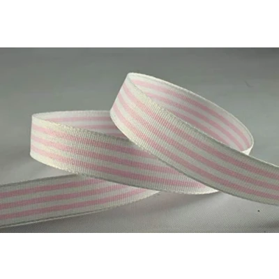 Image of Light Pink Striped Cotton Ribbon 15mm x 1 Metre Cut from roll