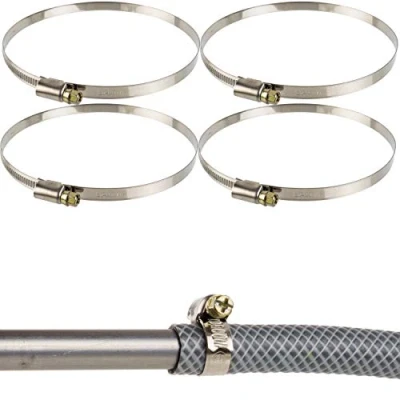 Image of Professional Hose Clamps with Worm Drive, Clamping Range 120 140 mm, Pack of 4, Made W2 Steel, Transverse Recess, Band Width 9 Fixed Connection