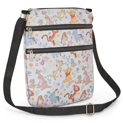 Image of Disney Crossbody Bag Mickey Minnie Winnie the Pooh All Over Print Passport Travel, Beige