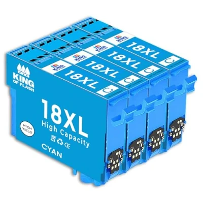 Image of KING OF FLASH 4 Cyan Compatible Printer Ink Cartridges For T1812 x XP30, XP102, XP202, XP305, XP405, XP205, XP302, XP415, XP412, XP315, XP312, XP215, XP212, XP405WH