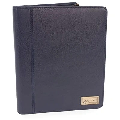Image of Catwalk Collection Handbags Women&#039;s Leather A5 Conference Folder Zip Travel Document Holder Fits Tablet and Business Cards Angela Blue