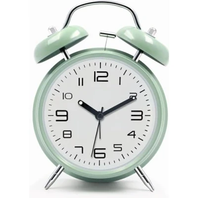 Image of Loud Alarm Clock for Heavy Sleepers Adults, Metal 4 Inches Twin Bell Battery Operated Clocks Bedrooms Decoration, Silent Non Ticking (Mint Green)