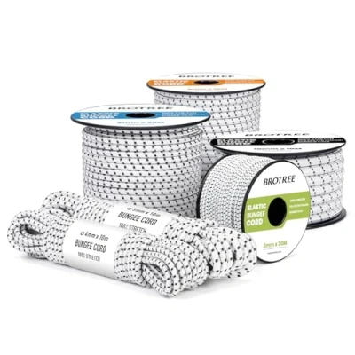 Image of Brotree Bungee Cord Elastic Shock 4mm x 10m Rope Heavy Duty for Trailer, Tarpaulin, Tent Pole, Kayak and Backpack White&amp;Black