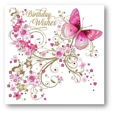 Image of Nigel Quiney Female Birthday Card General for Women/Girls Floral Butterfly Swirl with Foil Details Eco Friendly and Recyclable