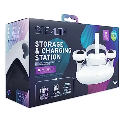 Image of STEALTH Storage &amp; Fast Magnetic Charging Dock Compatible with Meta Quest 2 USB C, Dual Rechargeable Touch Controller Battery Packs