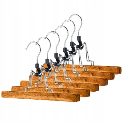 Image of KADAX Wooden Hanger, Space Saving Hanger for Trousers, Jeans, Skirts and Shorts, Non Slip with Swiveling Hook Organising Clothes (Set of 6)