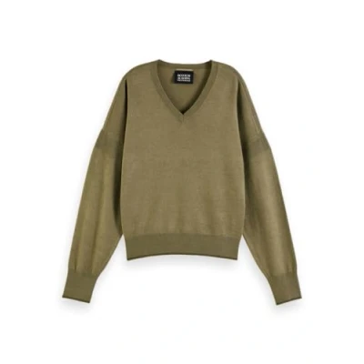 Image of Scotch &amp; Soda Women&#039;s V Neck Relaxed Pullover Sweater, Military Melange 0813, M
