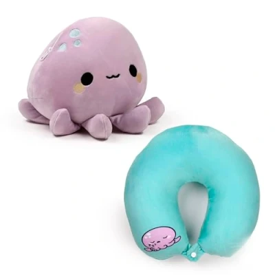 Image of Puckator Swapseazzz Adoramals Ocean Octopus 2 in 1 Plush Travel Pillow &amp; Toy Neck Flight Airplane For Kids Pillows Cushion Sleeping Pain Adults Airport Essentials