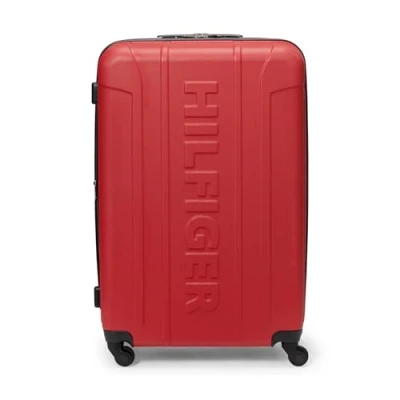 Image of Tommy Hilfiger Check in Spinner Hardside Luggage, Red, L, Luggage