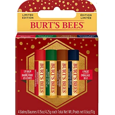 Image of Burt&#039;s Bees Seasonal Lip Balm Holiday 4 Pack Mint Cocoa, Peppermint, Vanilla and Salted Caramel, Clear