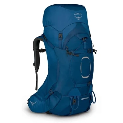 Image of Osprey Aether 55 Men&#039;s Backpacking Pack Deep Water Blue L/XL