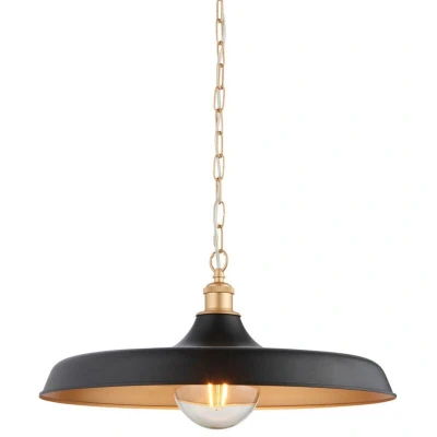 Image of Afragola Dome Pendant Ceiling Light Matt Black, Satin Gold Paint