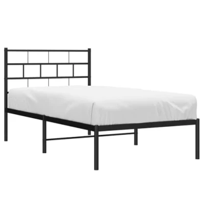 Image of vidaXL Single Bed Frame with Headboard and Footboard Robust Steel Construction Extra Storage Space Bedroom Furniture Black