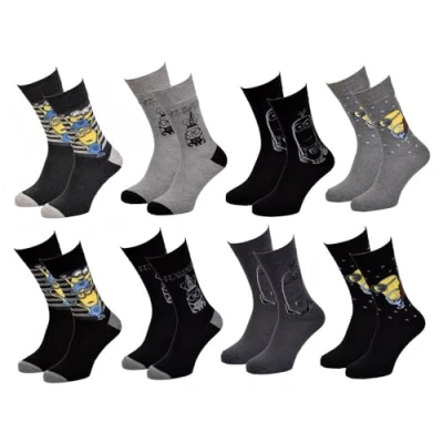 Image of OZABI Despicable Me Men&#039;s Cotton Socks Assorted Photo Models Depending on Arrivals Multicoloured, Pack of 4 Pairs, 43 46