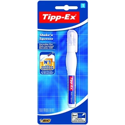 Image of Tipp Ex Shake&#039;n Squeeze Correction Pen Pack of 1 Quick Drying with Soft, Squeezable Barrel (8 ml)