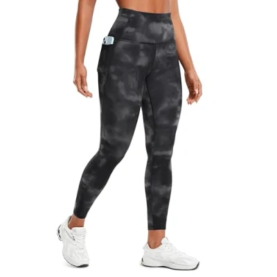 Image of CRZ Yoga Women&#039;s Butterluxe 25&#039;&#039; Gym Leggings with Pockets High Waisted Workout Buttery Soft Pants Grey Tie Dye Flowers 14
