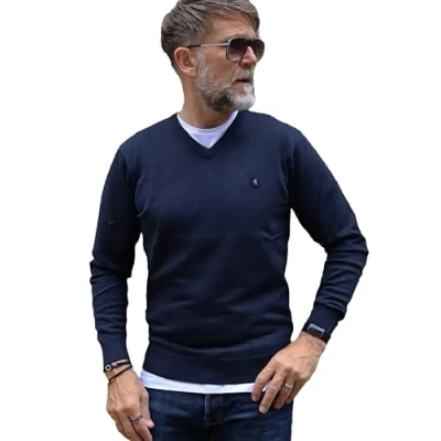 Image of Gabicci Mens v Neck Knit Sweater Jumper Long Sleeve Pullover Sweatshirt GABICCI_MT2F Navy L