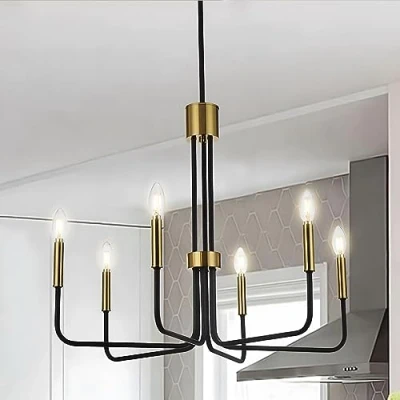 Image of Modern Black And Gold Brass Chandeliers, Ø71cm Light Fixtures Ceiling, 6 Vintage Adjustable Height Pendant, Dining Kitchen Island Living Room Foyer Bedroom E14(Bulbs Not Included)