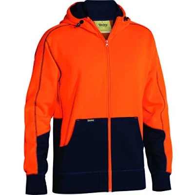 Image of Bisley Workwear UKBK6819T_TT05 Flex &amp; Move Fleece Hoodie Hi Vis Taped Long Sleeve 300GSM Orange/Navy, L