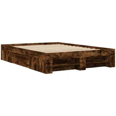 Image of vidaXL Bed Frame Base Home Bedstead Smoked Oak 140x190 cm Engineered Wood
