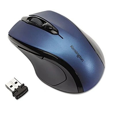 Image of Kensington Pro Fit Wireless Mouse Mid Sized 5 Button Optical Home Office with Ergonomic Right Handed Shape and Plug &amp; Play Set Up Compatible Windows MacOS Blue