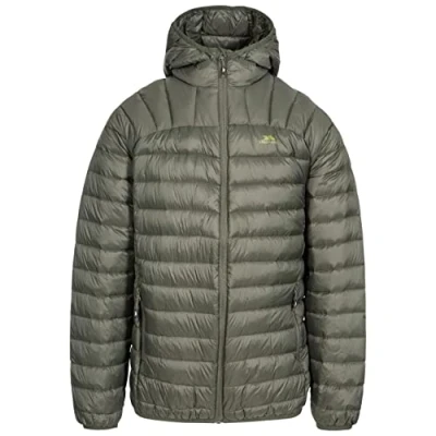 Image of Trespass Romano, Olive, S, Compact Foldable Ultra Light Warm Down Jacket with Hood, 90% for Men, Small, Green