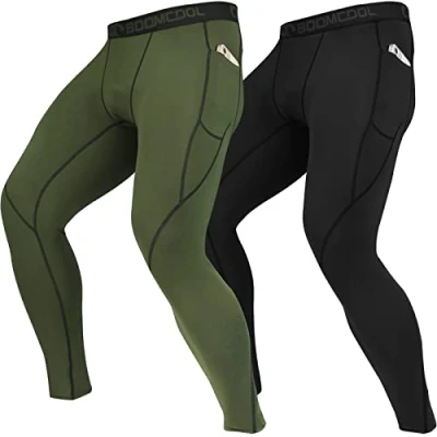 Image of BOOMCOOL Men&#039;s Compression Pants with Pockets, Running Tights Leggings Workout Dry Baselayer Gym Athletic Yoga