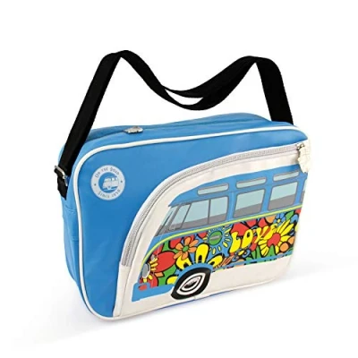 Image of BRISA VW Collection Volkswagen Shoulder Travel Messenger Bag with T1 Bus Campervan Motif (Love Bus/Multicolor)
