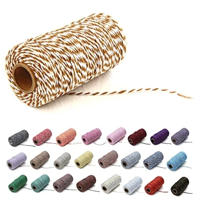 Image of Natural Twine Cotton String Christmas Jute Colored Rope Craft Cord Gift Wrapping (1 Roll, Brown &amp; White)