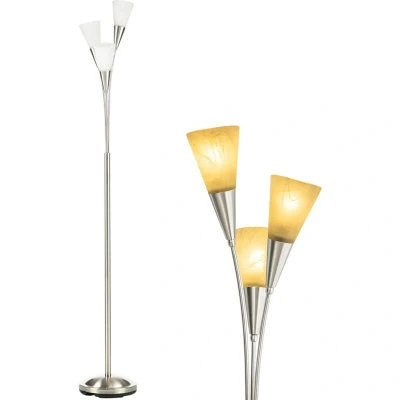 Image of HOMCOM 3 Light Upright Floor Lamps for Living Room, Modern Standing Lamp Bedroom with Steel Base, (Bulb not Included), Silver