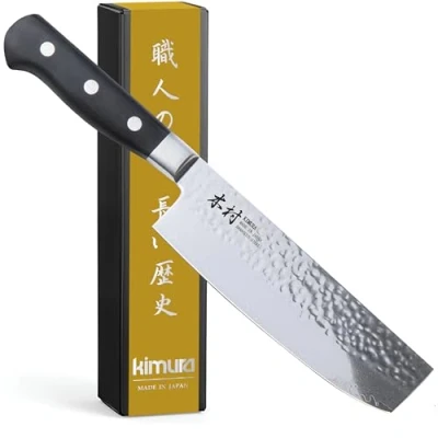 Image of Kimura Nakiri Knife, [Made in Japan], 6.5 inch Professional Chef 67 Layer Damascus Steel, Ultra Sharp VG 10 Steel Core, Kitchen Knife with Ergonomic Pakka Wood Handle Japanese Chef&#039;s Knives