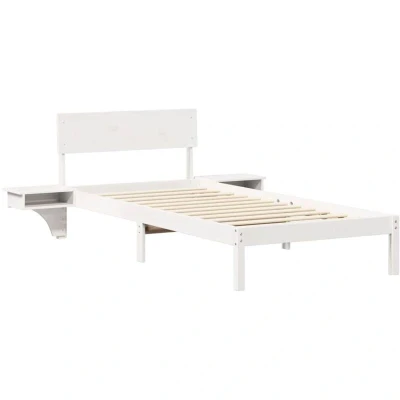 Image of Bed Frame with Bedside Tables White 90 x 190 cm Solid pine wood vidaXL
