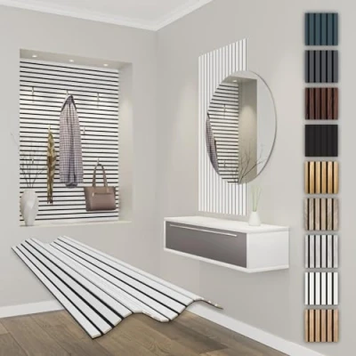 Image of HEXIM Acoustic Panels, 118 x 60 cm, Flexible Slat Wall, Wood MDF Wall Cladding, Interior Decoration, Soundproofing (1 Panel / 0.708 m² White APF11)
