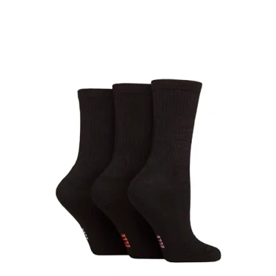 Image of Elle Women&#039;s Bamboo Sports Socks Plain and Striped, Crew Socks, Half Cushion 3 Pair Multipack Sizes 4 8 Black