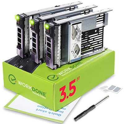 Image of WorkDone 3 Pack 3.5 inch Hard Drive Caddy with 2.5 HDD Adapter Compatible for Dell PowerEdge Servers Manual Sled Front Sticker Labels Screwdriver Added Tray Screws