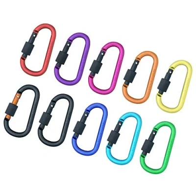Image of 10PCS Screwgate Lock Keychain Clips Carabiner 8 cm Aluminum Durable D shape Spring Loaded Clip for Home, Rv, Camping, Fishing, Hiking, Traveling and Sports Outdoors